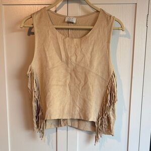 Beige Fringe Sleeveless Tank Crop Top